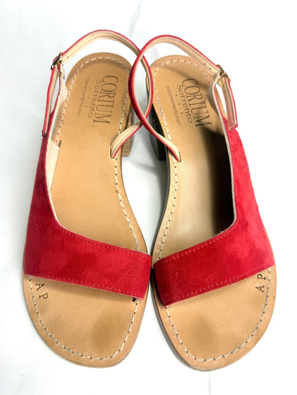 Corium Sorrento Italian Red Leather Sling Back Buckle Heels US 11 EU 42 Italy - Picture 6 of 12